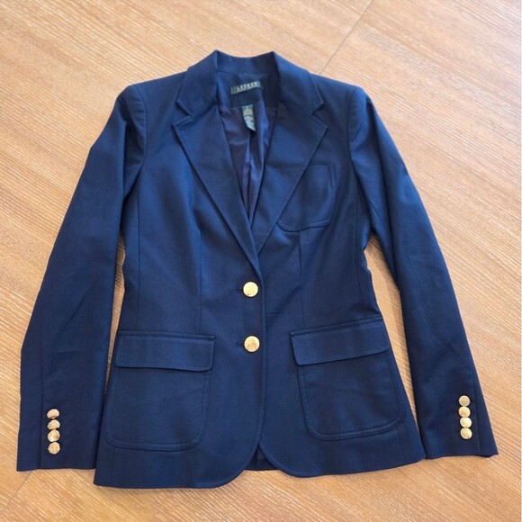 Lauren Ralph Lauren Navy Women's Blazer Gold Buttons Cotton Stretch Tailored 2 - Picture 3 of 11